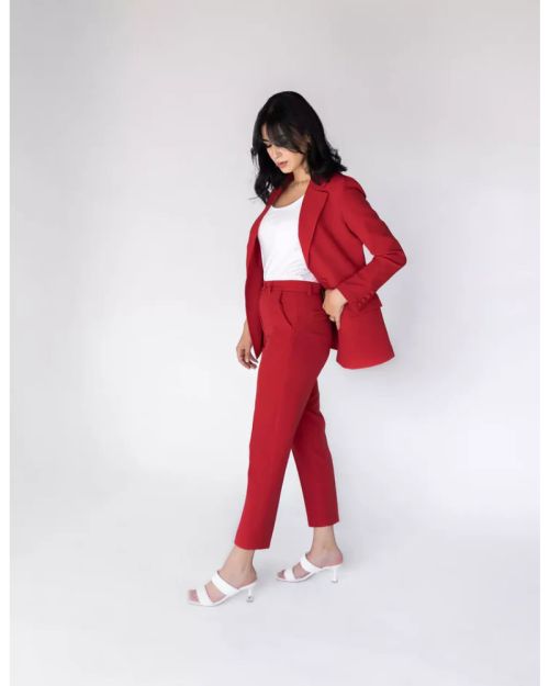 Coral Red Slim Pants