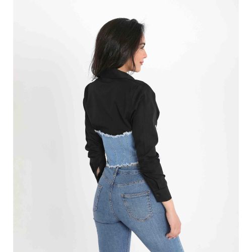 Women’s Corset Crush Shirt with Denim Bustier Detail