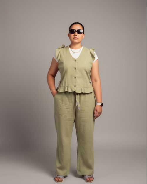 Nyllya wide leg pants-Sage-S/M