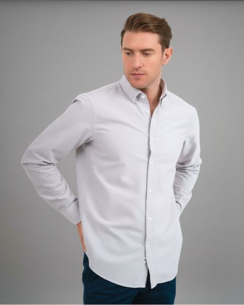 Plain Oxford Shirt-Gray-M