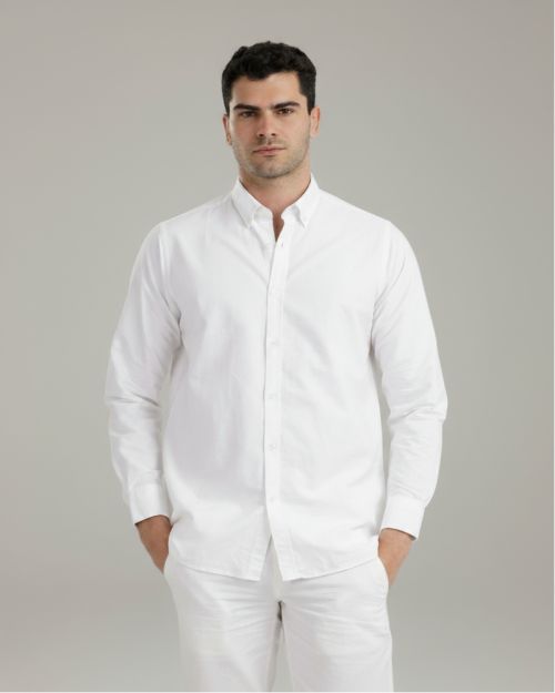 Plain Oxford Shirt-White-M