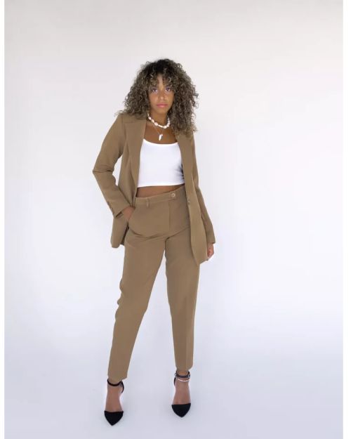 Dark Caramel Slim Pants-M