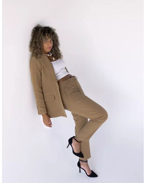 Dark Caramel Slim Pants-M