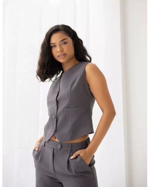 Dark Iron Gray Cropped Vest