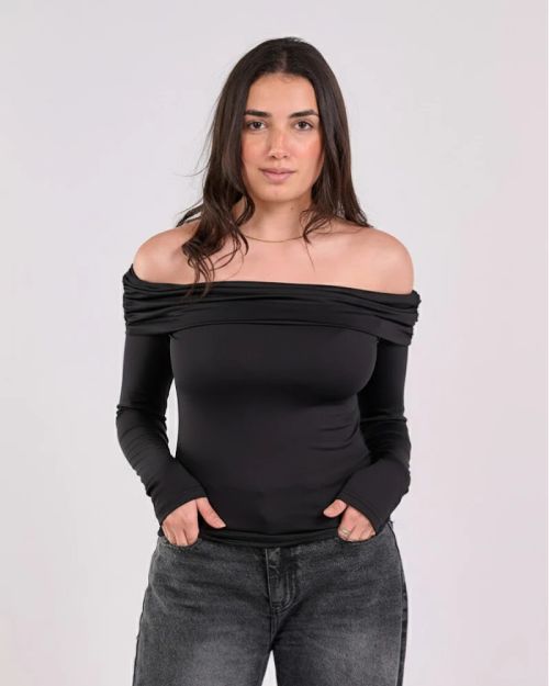 OFF SHOULDER LONG SLEEVE-Black-XS