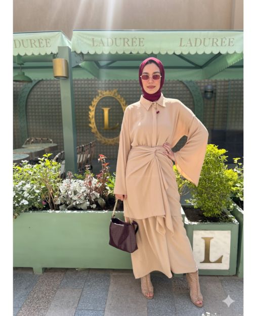 Worood Shirt Dress-Beige