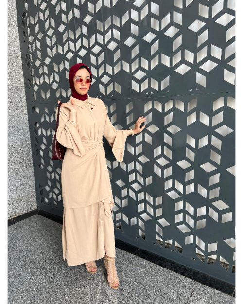 Worood Shirt Dress-Beige