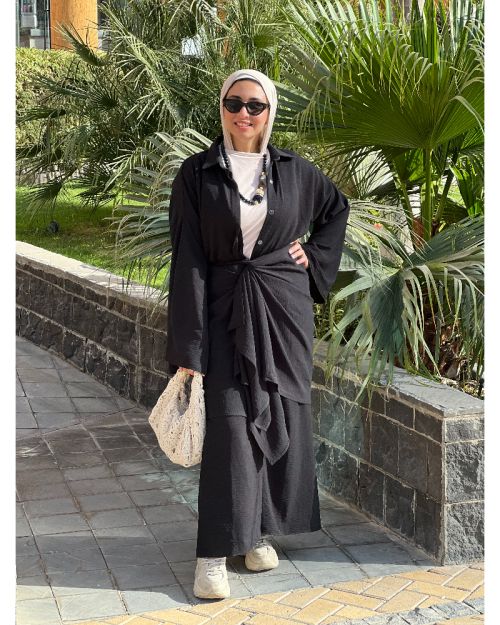 Worood Shirt Dress-Black