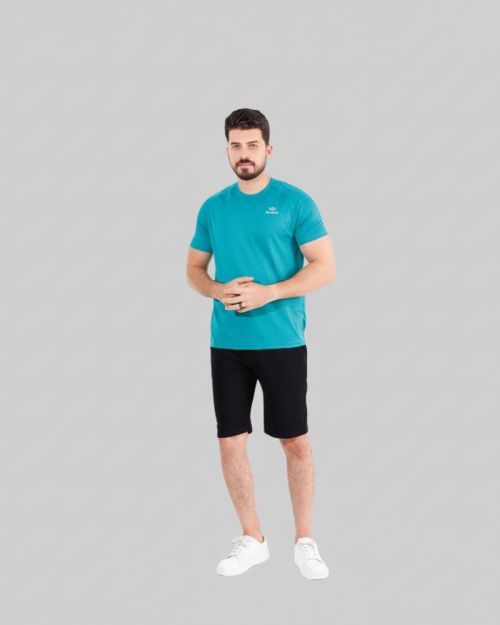 Men's Short Sleeve Athletic T-Shirt - Quick-Dry Fabric-Blue-L