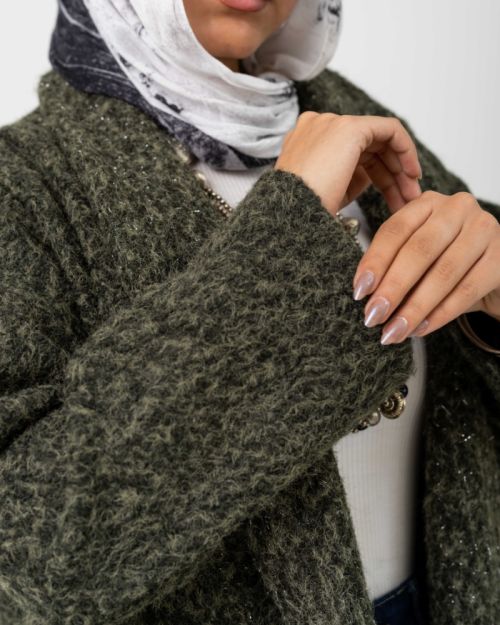 The Duo Weave Cardigan in olive green