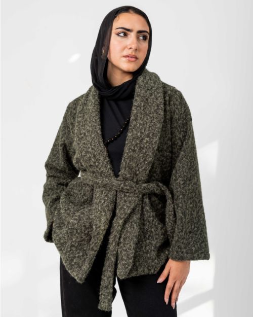 The Duo Weave Cardigan in olive green