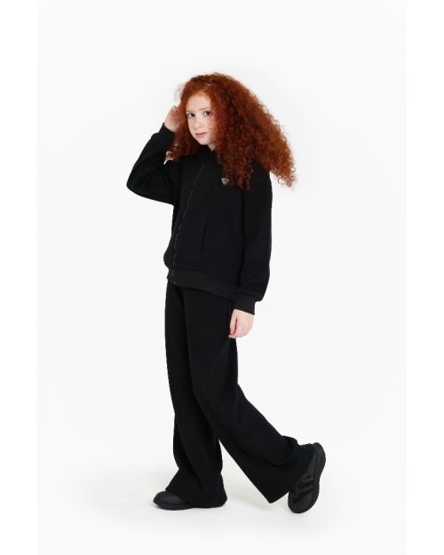 Black Cotton Kids Zip Hoodie