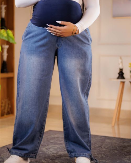 Wide Leg Jeans with Drawstring at Hem