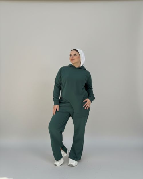 One side Hoodie/Pants Milton Fabric Set-Green-S
