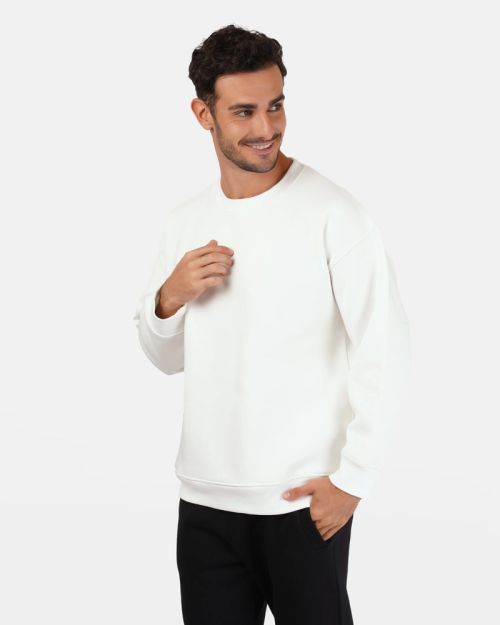 Basic Plain Sweatshirt-M-White