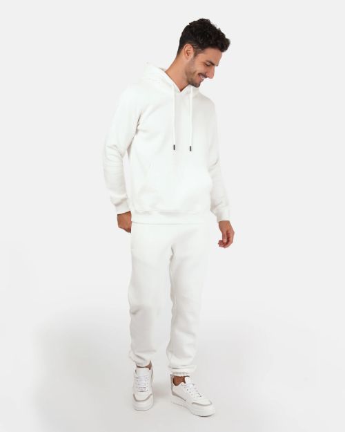 Basic Plain Hoodie-Off-White-S