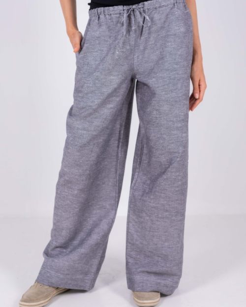 GRAY WIDE LEG PANTS,100% LINEN