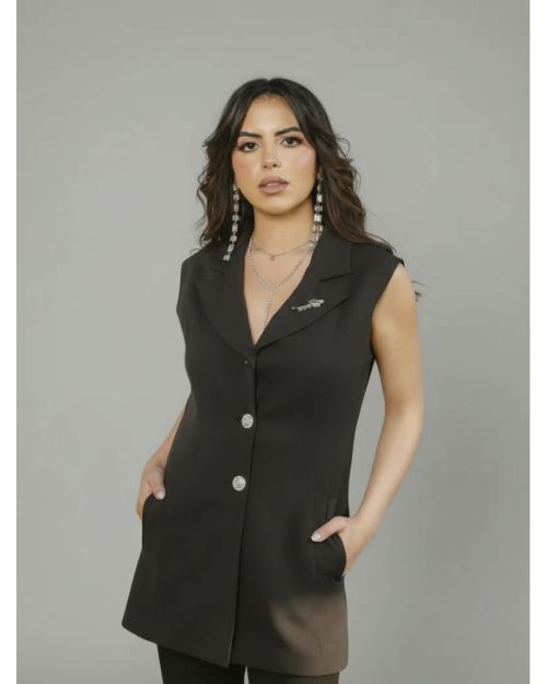 Black Long Vest-Black-S