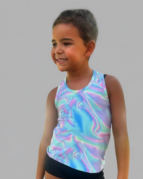 Girls' Holographic Marble Print Racerback Tank Top-4 yrs