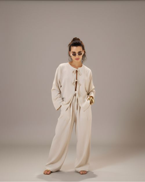 Pure Beige Linen Set For Women