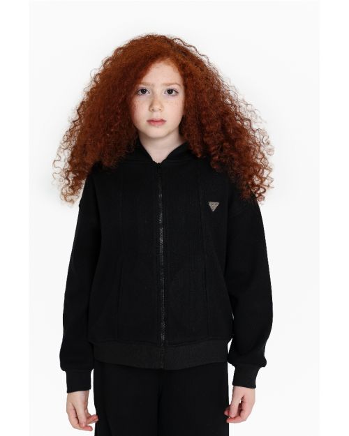 Black Cotton Kids Zip Hoodie