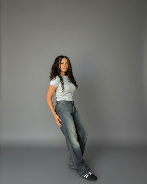 Fitted Crop Top with Short Sleeves-Gray