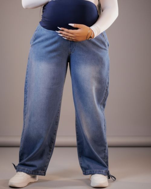 Wide Leg Jeans with Drawstring at Hem-34