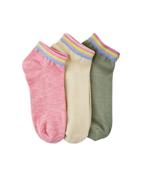 A Pack Of 3 Pieces Plain Ankle Socks , MultiColoure 