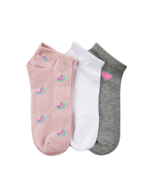 A Pack Of 3 Pieces Plain Ankle Socks , MultiColoure 