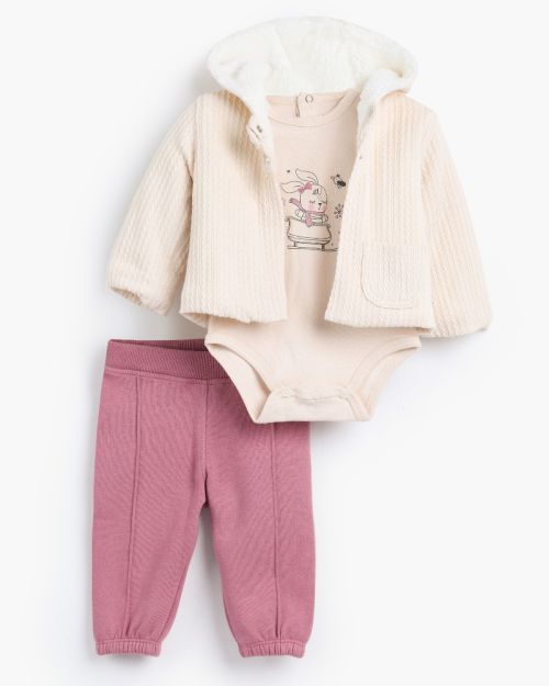 Funny Bunny Hooded Printed Set-0-3 mth