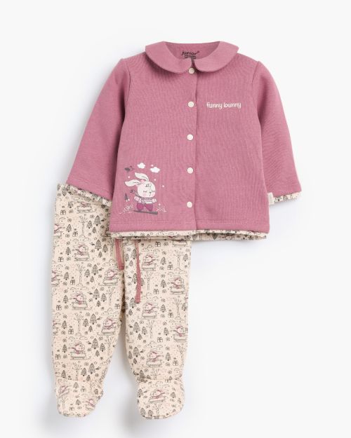 Funny Bunny Rouned Printed Set-0-3 mth