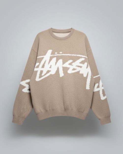 Oversized  Crew  Neck  Graphic  Knit Sweater-M-cafe