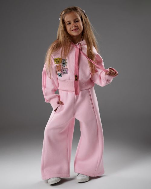 Girls Soft Pink Hoodie & Wide Pants Set