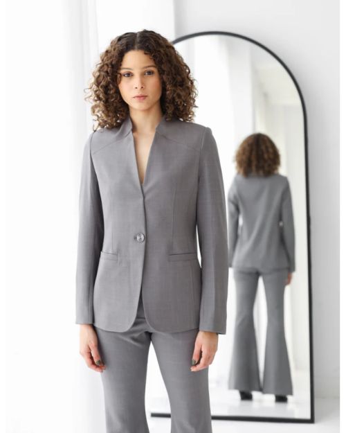Gray Breeze Collarless Blazer-S