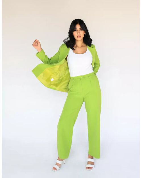 Green Apple Wide-Leg Straight Mid Pants