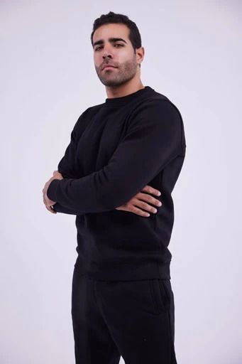 Basic Plain Sweatshirt-M-Black