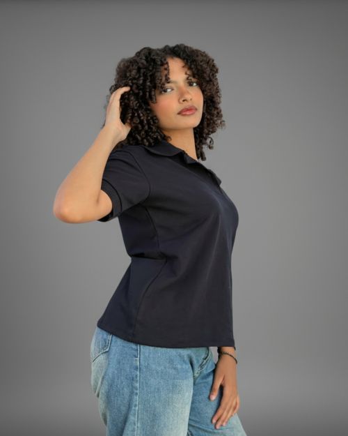 Women’s Black Plain Polo Shirt 