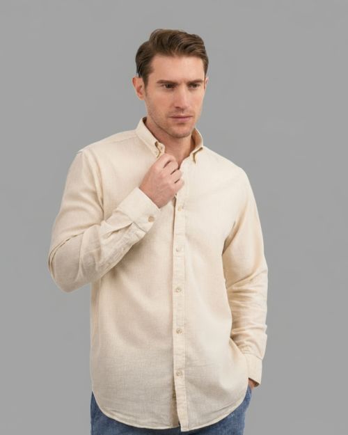 Plain Oxford Shirt-Beige-M