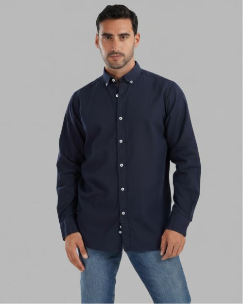 Plain Linen Shirt-Navy Blue-M