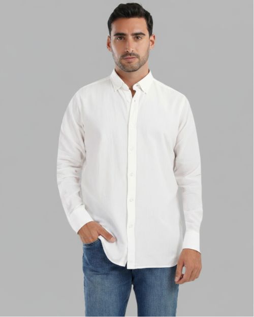 Plain Linen Shirt-White-M
