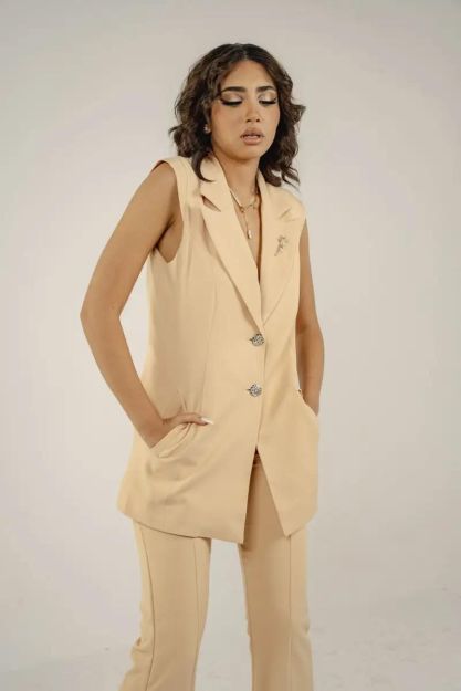 Beige Long Vest-Beige-S