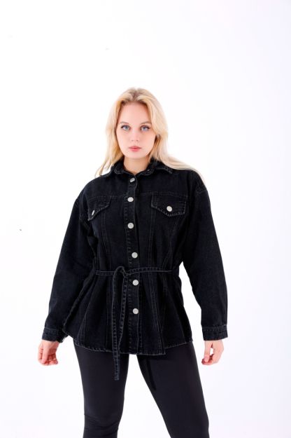 Women’s Belted Black Denim Jacket
