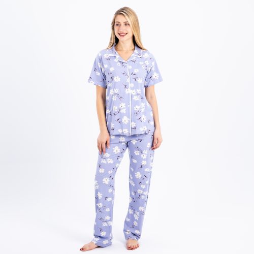 Classic Half-Sleeve Cotton Pajama Set-Purple-S
