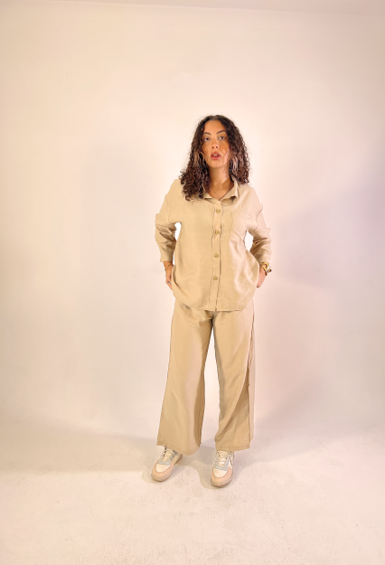 Misky Linen Set-Beige-S
