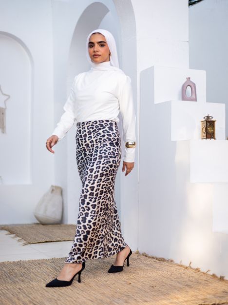 Leopard Satin Midi Skirt