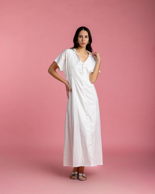 Aziza Dress with Metallic Sparks-White-S/M