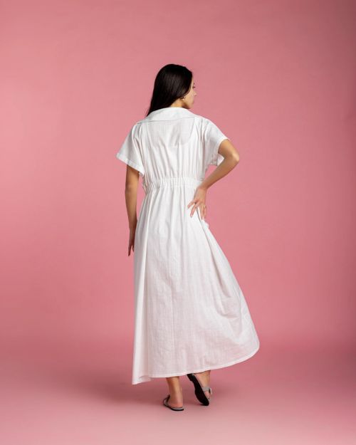 Aziza Dress with Metallic Sparks-White-S/M