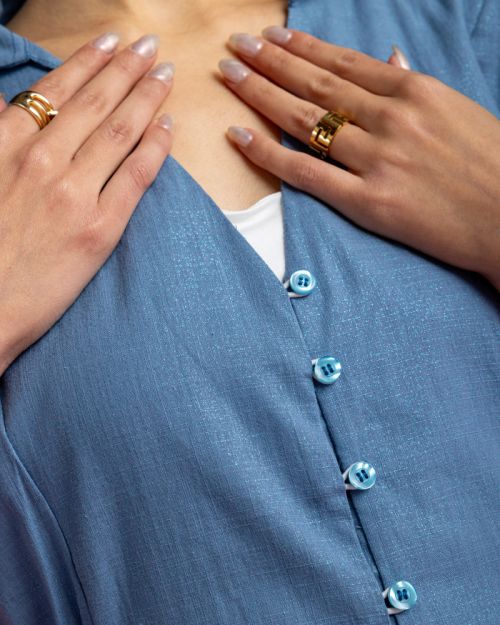 Aziza Dress with Metallic Sparks-Blue-S/M