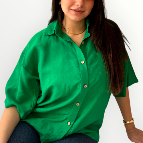 Crop shirt -Green-M/L