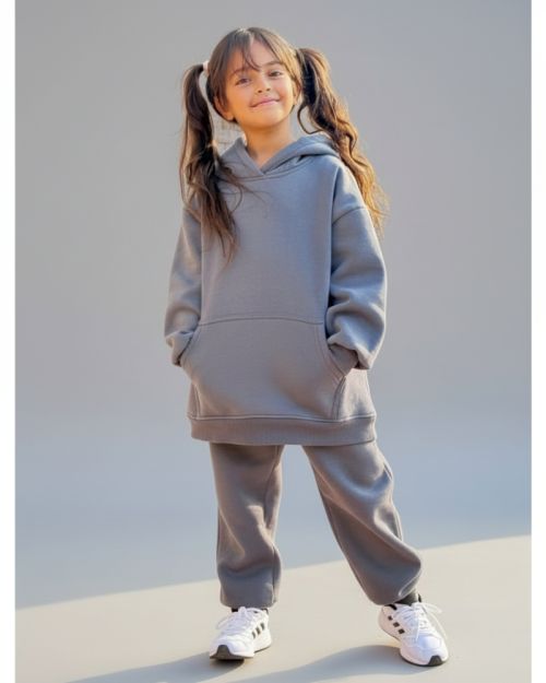 Kids hoodie set Grey with pink logo-4 yrs